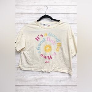 H&M Barbie Cream Short Sleeve Tee with Pink Blue Yellow Graphic